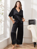 SilkSilky AU Pure Silk Half Sleeve Womens Pajamas Black 005