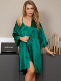 SilkSilky AU Pure Silk 3/4 Sleeve Nightgown&Robe Set Green 001