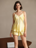 SilkSilky-AU Pure Silk Sleeveless V Neck Camisole Set LightYellow 004