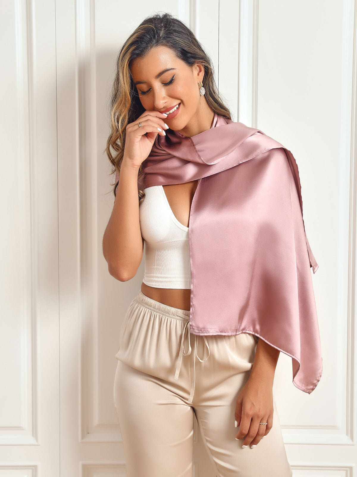 SilkSilky AU Pure Silk Scarf PaleMauve 002