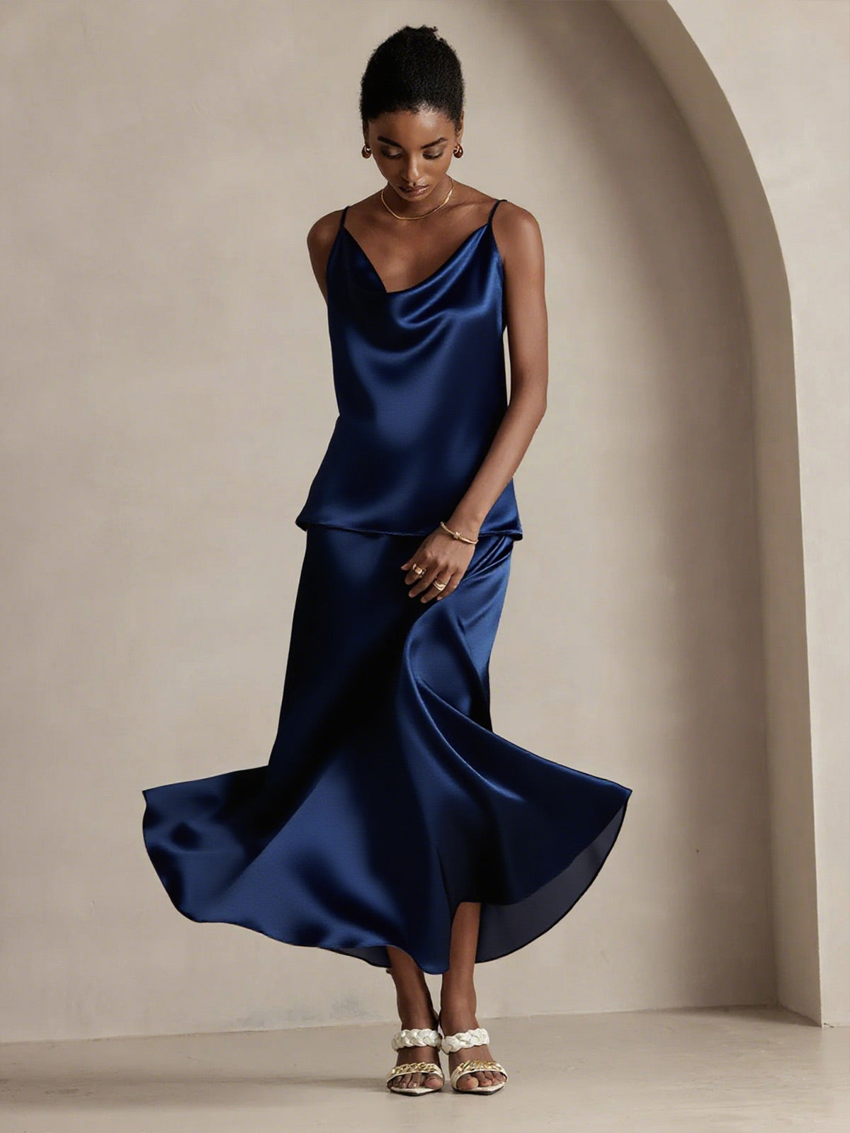 [Dark Blue] SilkSilky-AU 19Momme Silk Skirt 004