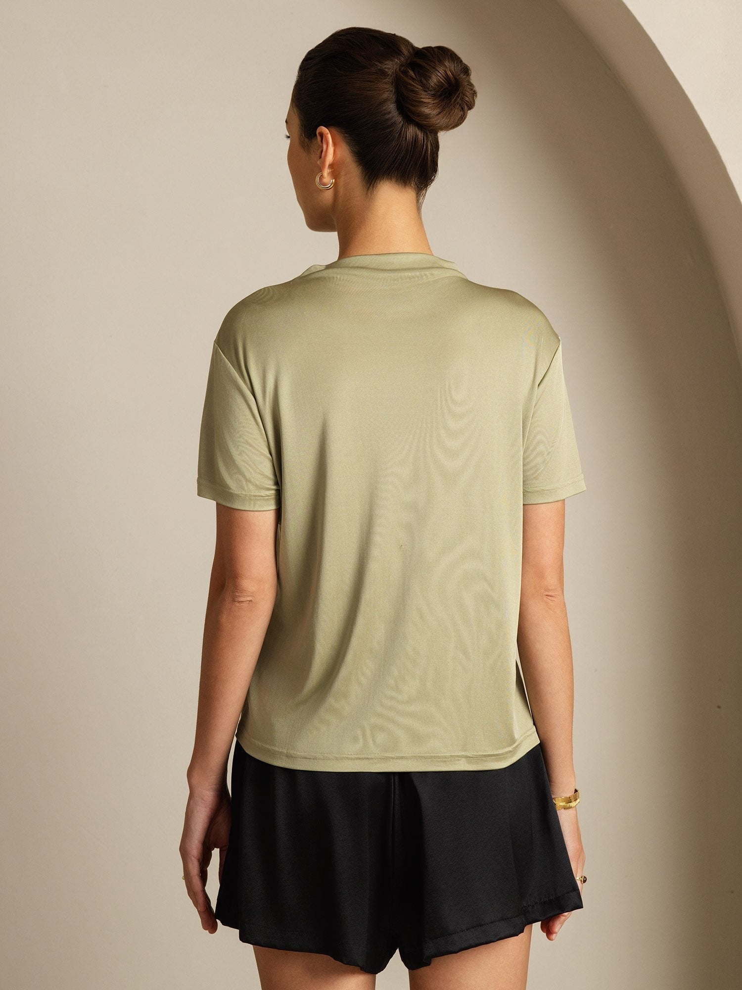 [Dried Herb] SilkSilky-AU Pure Silk Collar Women's T-Shirt 002