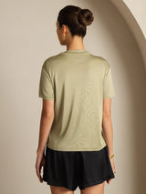 [Dried Herb] SilkSilky-AU 100% Silk Jersey Short Sleeve Mock Neck Women's T-Shirt 002
