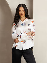 [White Butterfly] SilkSilky-AU Long Sleeve Lapel Collar Women's Shirt 006