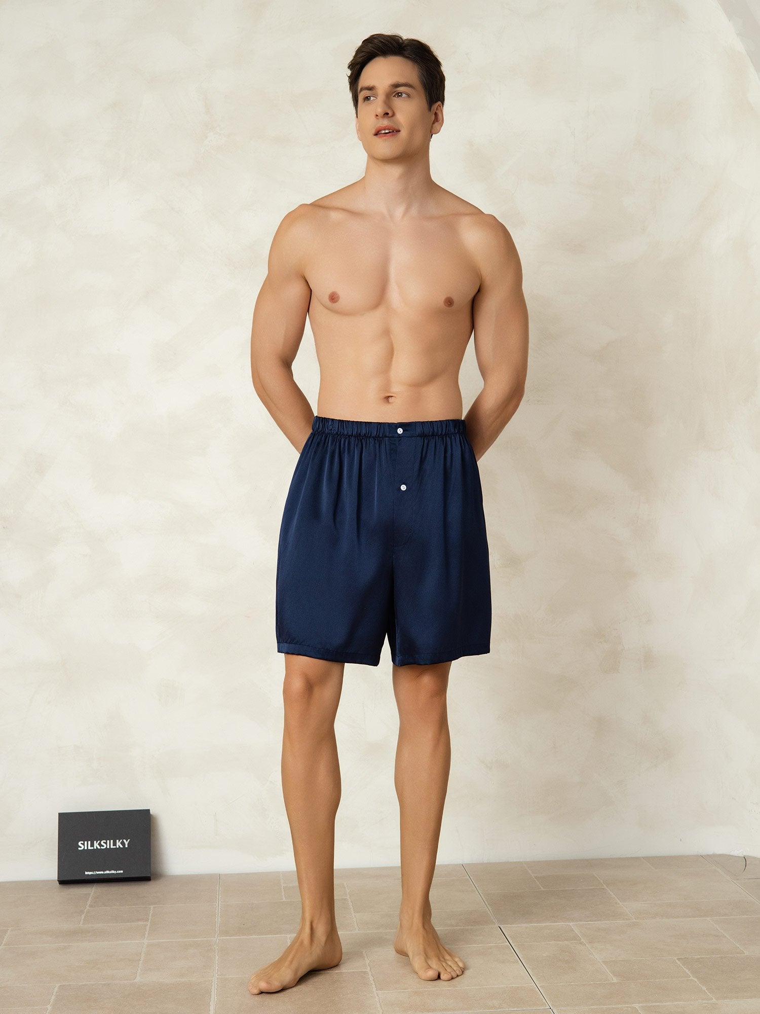 [DarkBlue] SilkSilky-AU Pure Silk Mens Sleep Bottoms 003