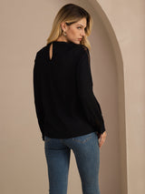 [Black] SilkSilky-AU Long Sleeve Keyhole Neck Women's Blouse 002