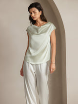 [Light Green] SilkSilky-AU Cap Sleeve Cowl Neck Women's T-Shirt 003
