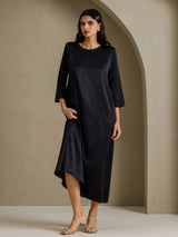 [Black] SilkSilky-AU 3/4 Sleeve Round Neck Dress 007