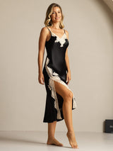 [Black] SilkSilky-AU Sleeveless V Neck Nightgown 007