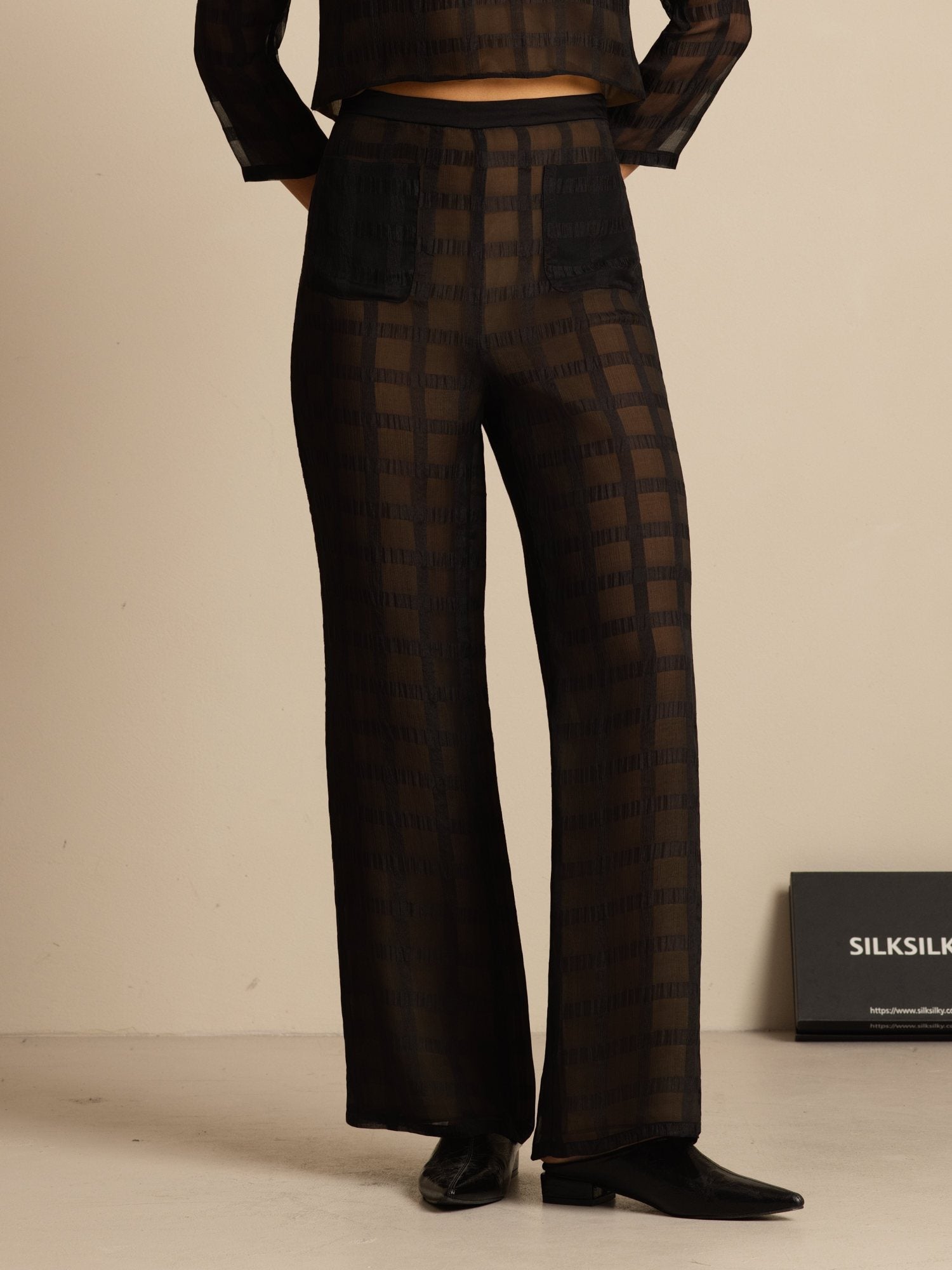 [Black] SilkSilky-AU Pure Silk Womens Pants 001