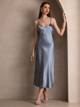 [Grayish Blue] SilkSilky-AU Sleeveless V Neck Dress 001