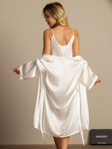 [White] SilkSilky-AU 3/4 Sleeve Scoop Neck Women's Pyjamas 002