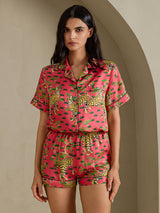 [Coral Serval] SilkSilky-AU Short Sleeve Notch Collar Women's Pyjamas 005