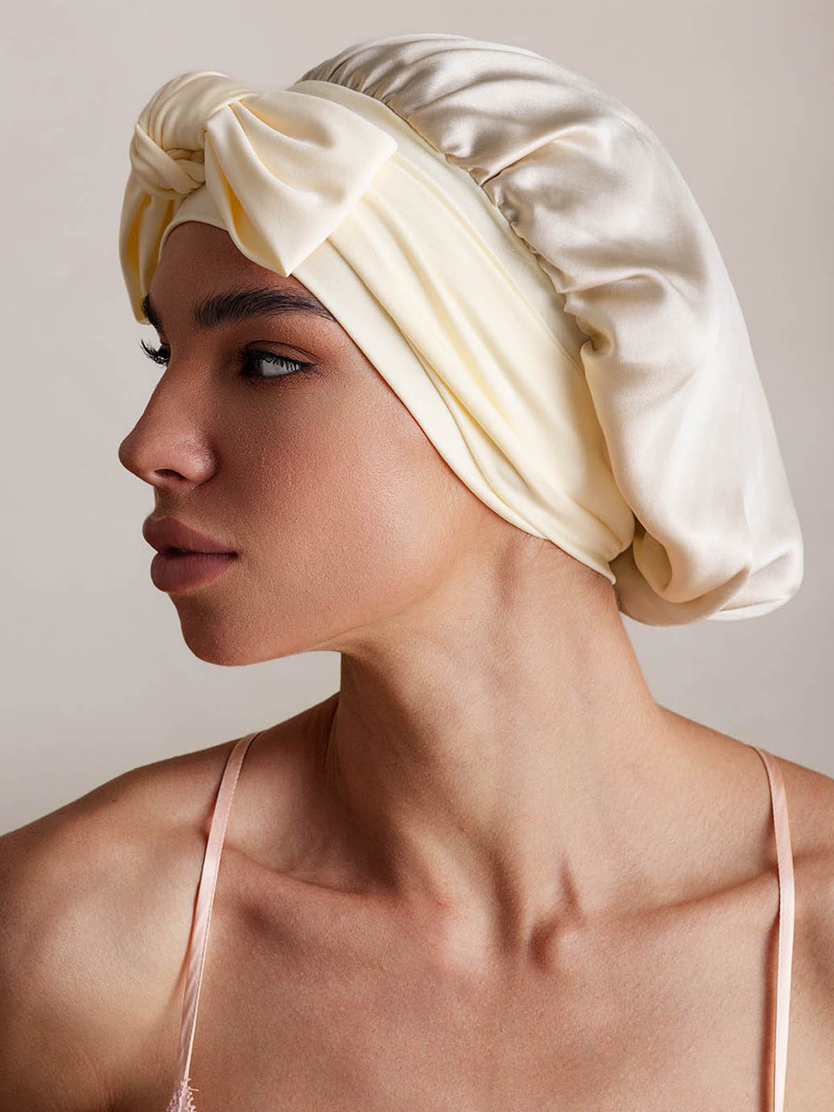 SilkSilky-AU Pure Silk Sleep Cap Beige 002