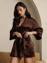 [Coffee] SilkSilky-AU 3/4 Sleeve Women's Dressing Gown 005