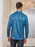 SilkSilky AU Silk Long Sleeve Collar Men's Shirt Teal 002