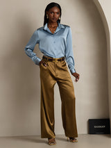 [Grayish Blue] SilkSilky-AU Long Sleeve Lapel Collar Women's Shirt 007