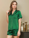 SilkSilky-AU Pure Silk Short Sleeve Lapel Women's Pyjamas Green 001