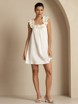 [White] SilkSilky-AU 19Momme Silk Sleeveless Square Neck Dress 006