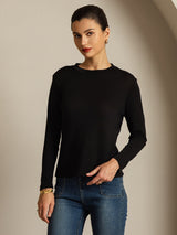 [Black] SilkSilky-AU Pure Silk Round Neck Women's T-Shirt 008