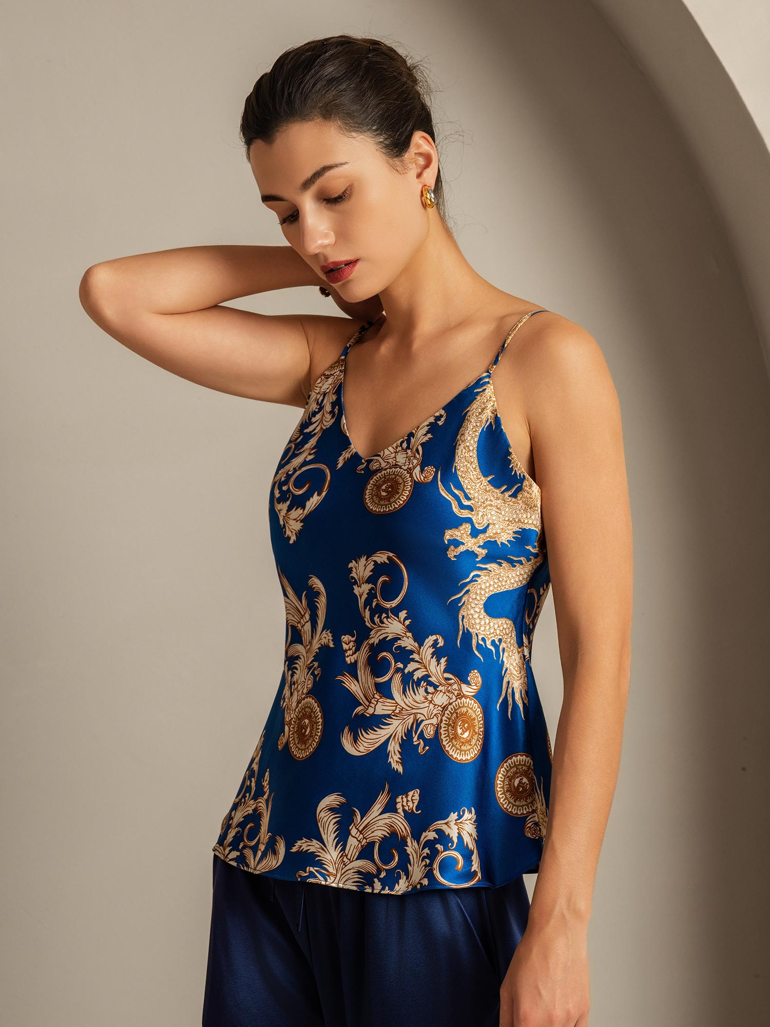 [Navy Dragon] SilkSilky-AU Pure Silk V Neck Camisole 006,