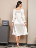 SilkSilky AU Pure Silk Long Sleeve Nightgown White 002