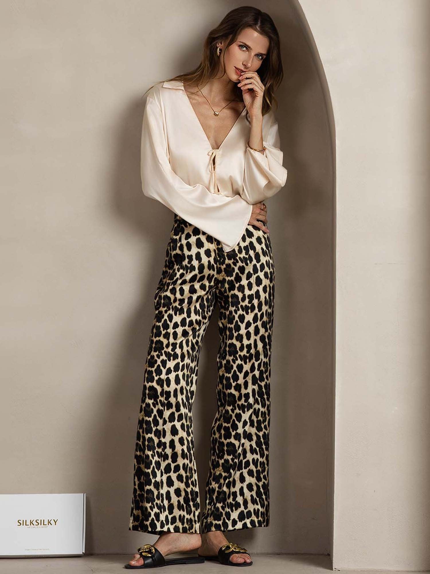 [Leopard] SilkSilky-AU 19Momme Silk Womens Pants 005