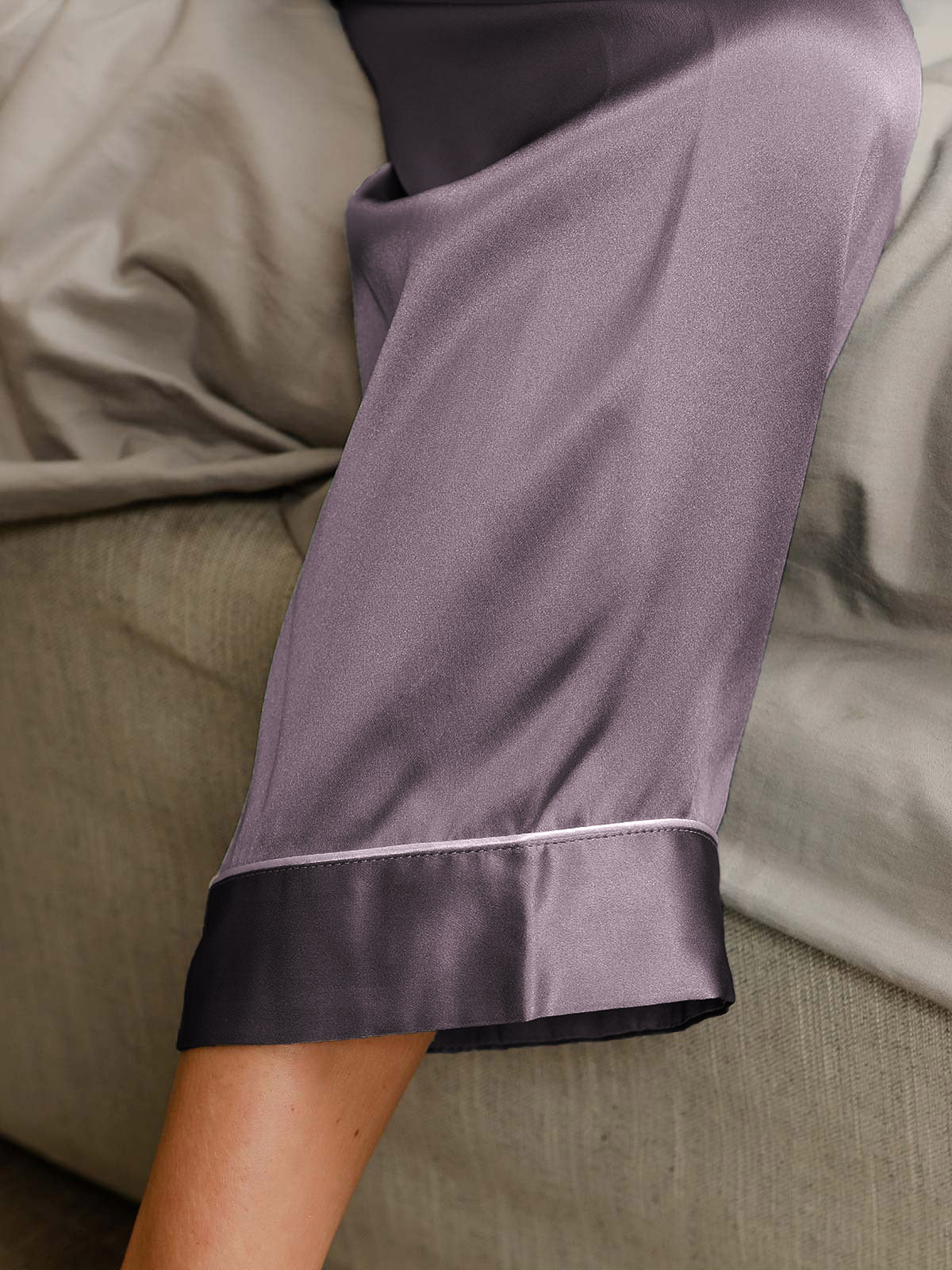 SilkSilky-AU Pure Silk Long Sleeve Lapel Women's Pyjamas PurpleGray 005