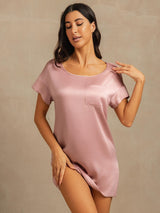[Peach Skin] SilkSilky-AU 19Momme Machine-Washable Silk Short Sleeve Round Neck Nightgown 003