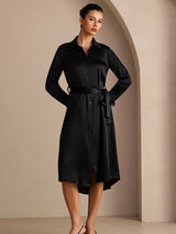 [Black] SilkSilky-AU Long Sleeve Lapel Collar Dress 007