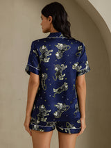 [Navy Lion] SilkSilky-AU Short Sleeve Notch Collar Women's Pyjamas 002