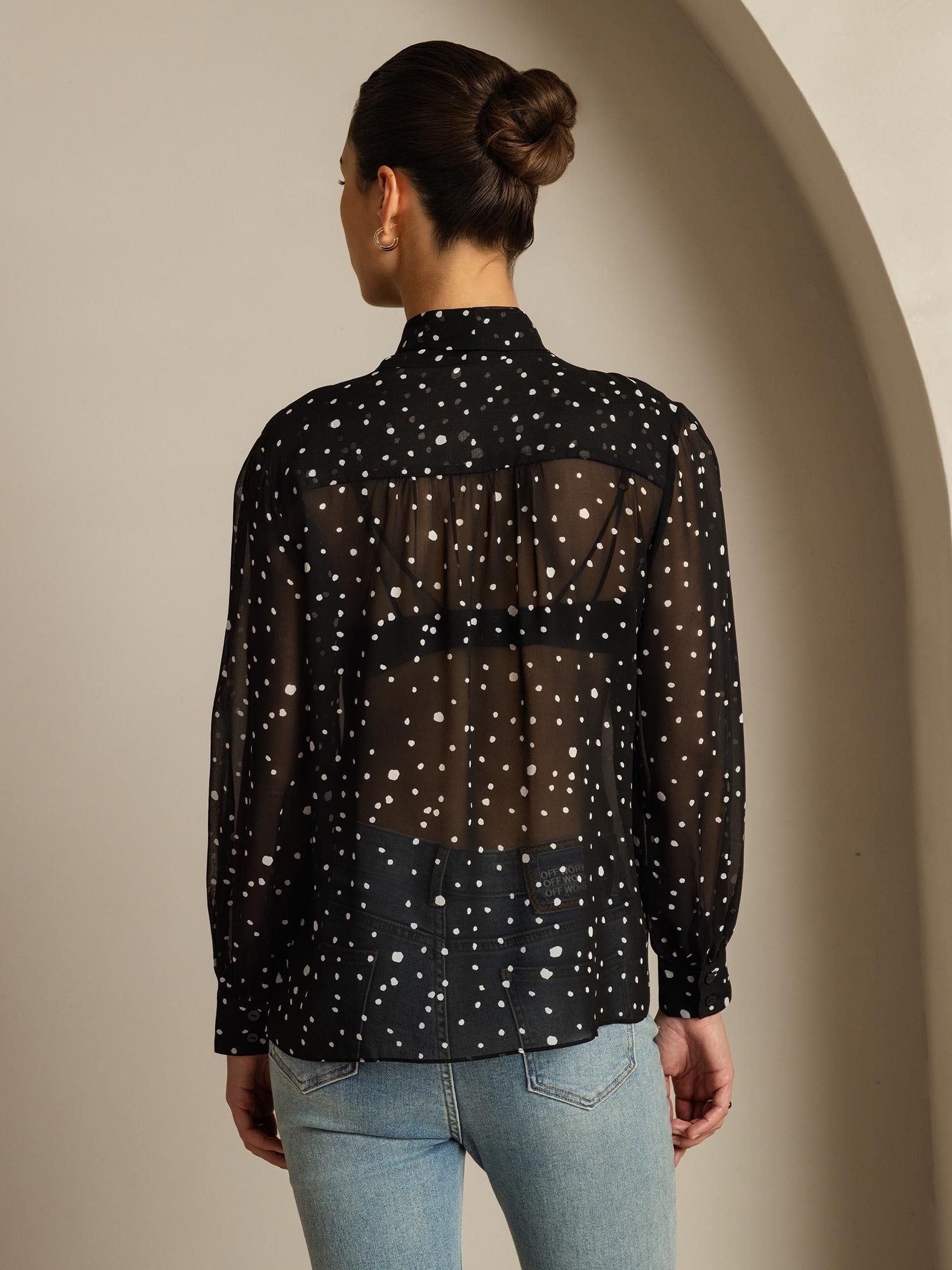 [PolkaDot] SilkSilky-AU Pure Silk Tie Neck Women's Shirt 002