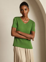 [Green] SilkSilky-AU Short Sleeve V Neck Women's T-Shirt 007