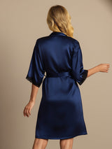 [Dark Blue] SilkSilky-AU Half Sleeve Women's Dressing Gown 002