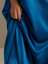 [Teal] SilkSilky-AU 3/4 Sleeve Round Neck Dress 003