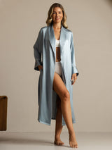 [Grayish Blue] SilkSilky-AU Pure Silk Collar Women's Dressing Gown 008,