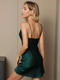 SilkSilky AU Pure Silk Sleeveless Cowl Neck Nightgown DarkGreen 002