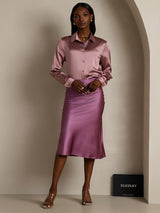 [Pale Mauve] SilkSilky-AU Long Sleeve Lapel Collar Women's Shirt 008