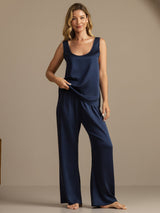 [Dark Blue] SilkSilky-AU 19Momme Machine-Washable Silk Sleeveless Scoop Neck Women's Pyjamas 005