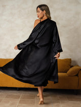 [Black] SilkSilky-AU Long Sleeve V Neck Nightgown&Dressing Gown Set 002