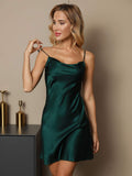 SilkSilky AU Pure Silk Sleeveless Cowl Neck Nightgown DarkGreen 005