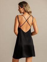 [Black] SilkSilky-AU Spaghetti Strap V Neck Nightgown 002