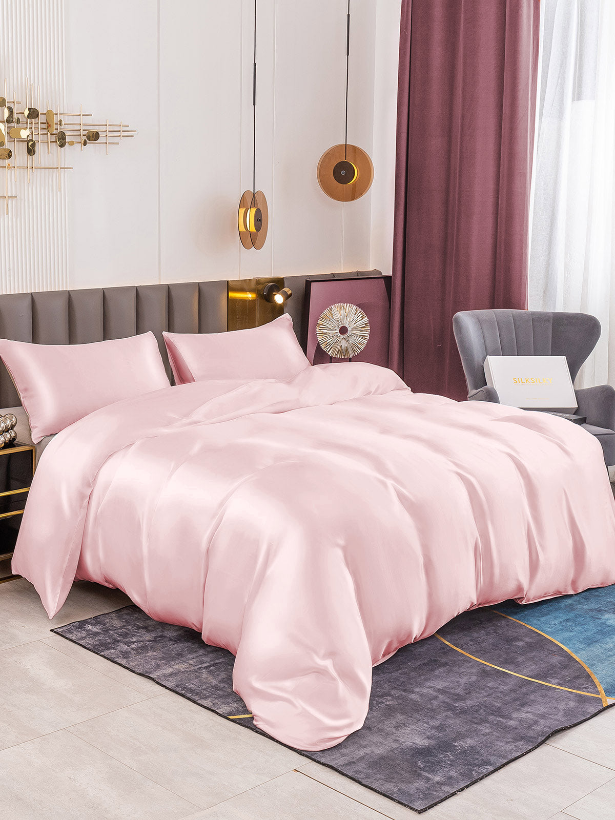 SilkSilky AU 19Momme Pure Silk Bedding Set Pink 001