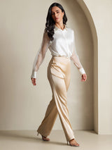 [White] SilkSilky-AU 19Momme Silk Lapel Collar Women's Shirt 008,