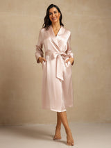 [Pink] SilkSilky-AU Pure Silk Collar Women's Dressing Gown 001,
