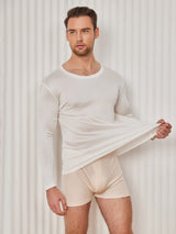 [White] SilkSilky-AU Long Sleeve Round Neck Men's T-Shirt 004