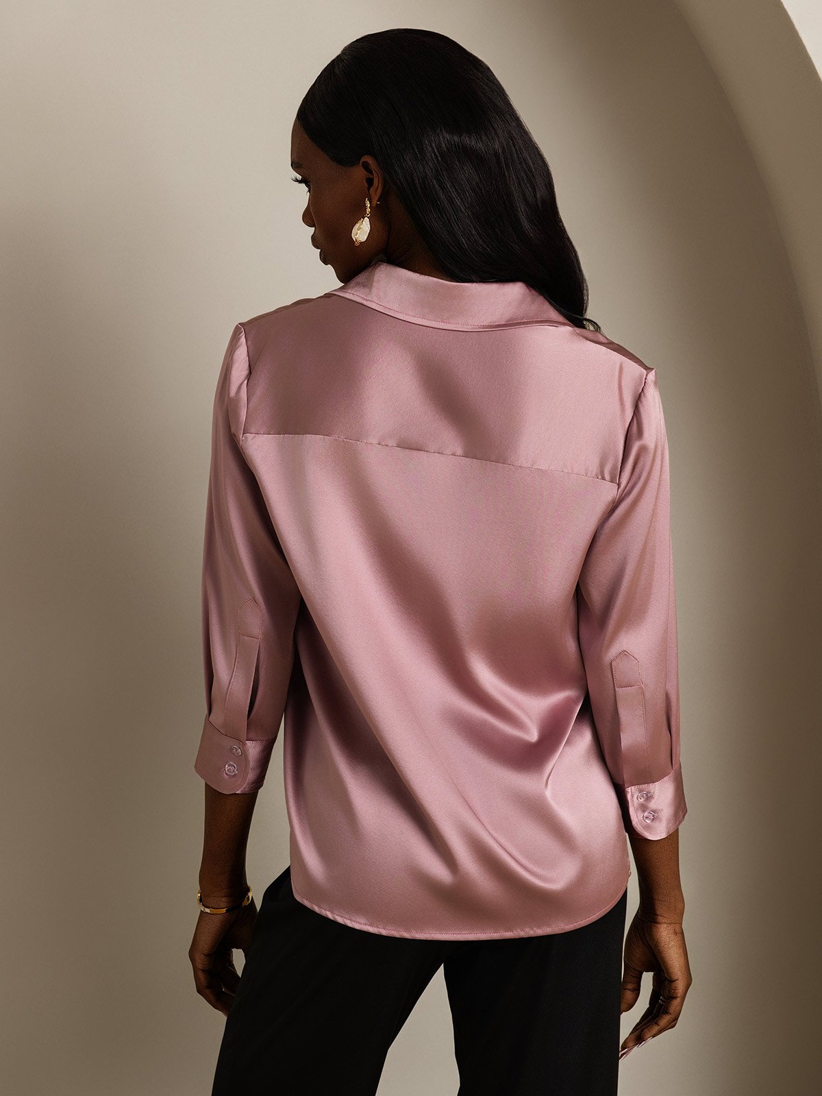 SilkSilky-AU 19Momme Silk Long Sleeve Lapel Women's Shirt PaleMauve 002