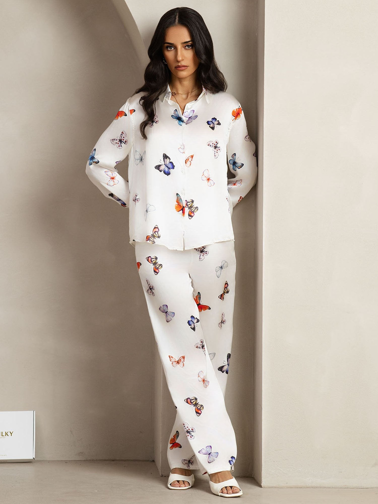 [WhiteButterfly] SilkSilky-AU 19Momme Silk Lapel Collar Women''s Outfit Sets 003