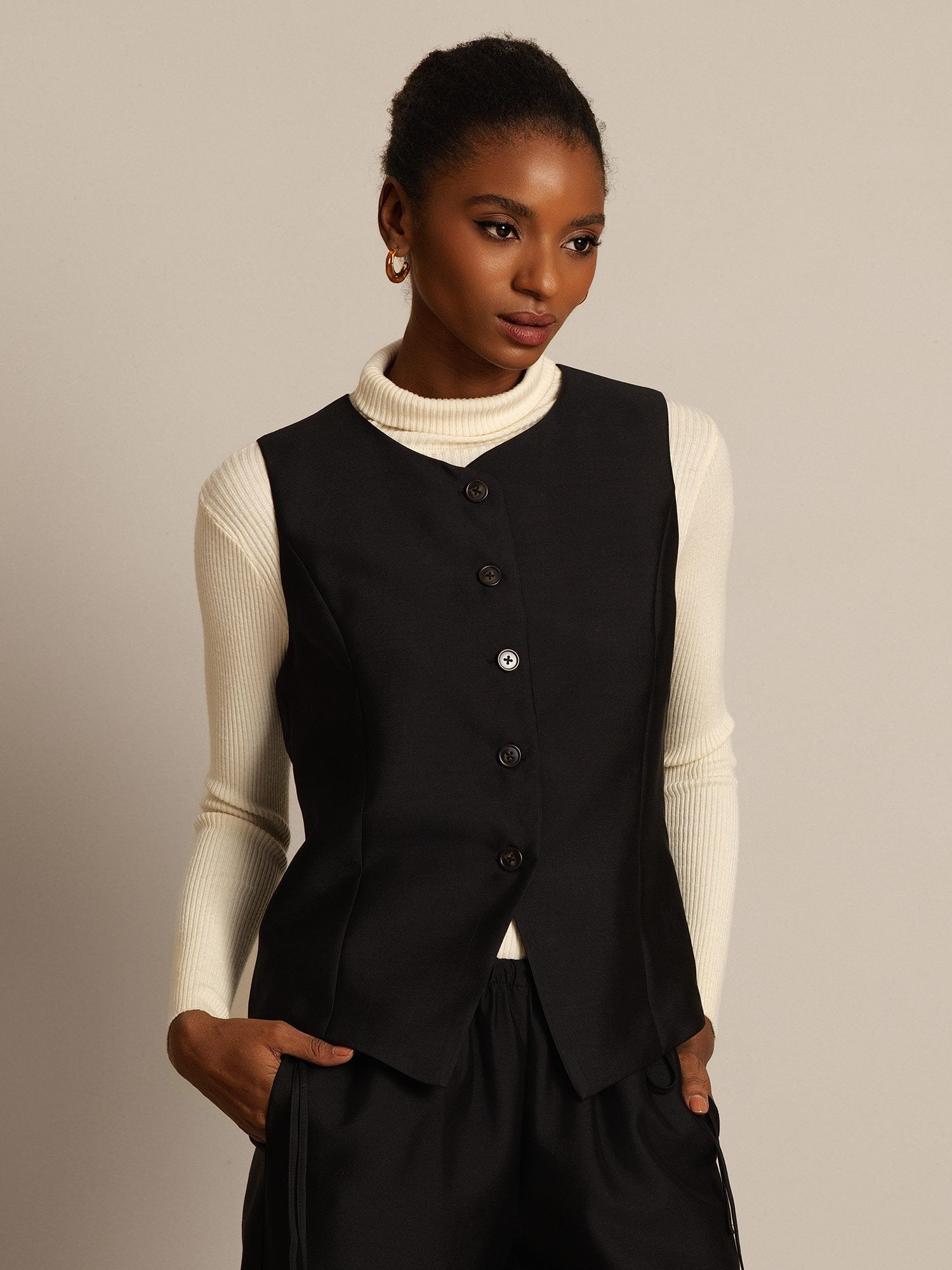 [Black] SilkSilky-AU 32Momme Wool Womens Vest 007,