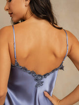 [Steel Blue] SilkSilky-AU Spaghetti Strap V Neck Nightgown 005